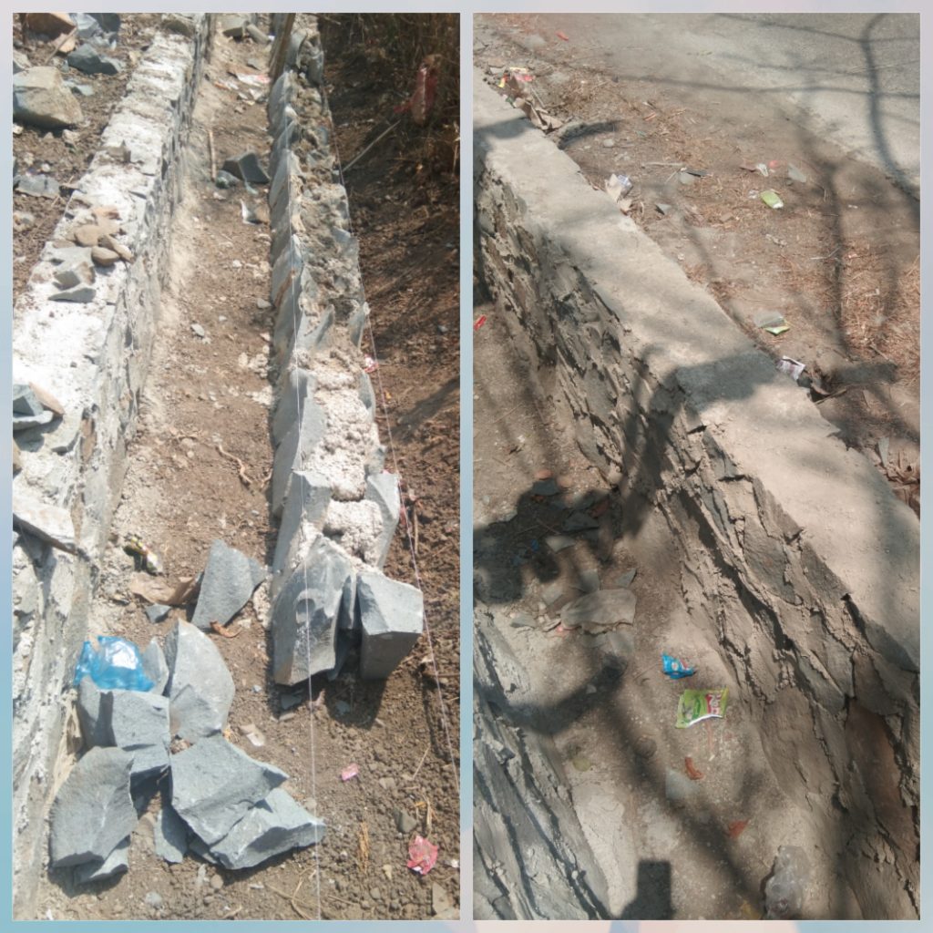 Turap batu asal nerap”Pekerjaan drainase lingkungan,di duga di kerjaakn asal jadi.