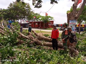 DINILAI MEMBAHAYAKAN, BABINSA BERSAMA APARAT DESA DAN WARGA KARYA BAKTI PENEBANGAN POHON