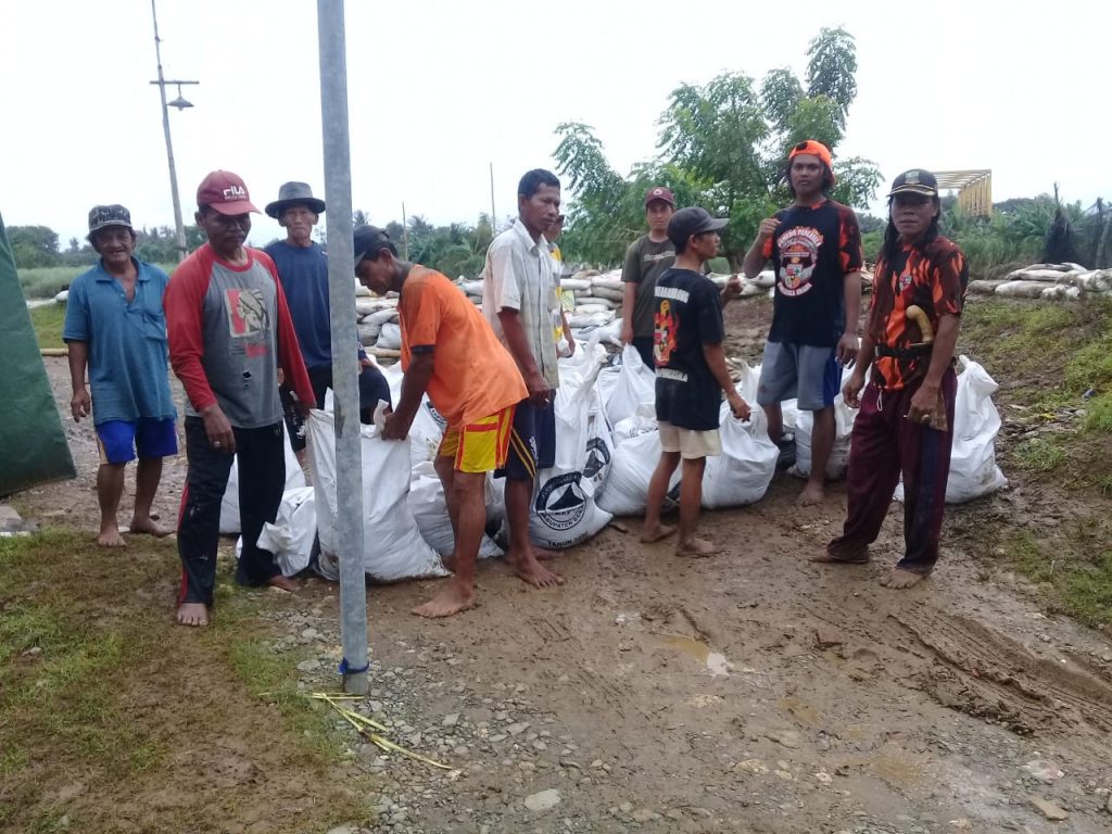 KERJA BAKTI PERBAIKAN TANGGUL KRITIS DESA PANTAI BAKTI ANTISIPASI BANJIR KIRIMAN .