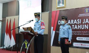 Karutan I Medan Kanwil Kemenkumham Sumut Theo Adrianus Tandatangani Deklarasi Janji Kerja 2022 & Pencanangan Pembangunan ZI