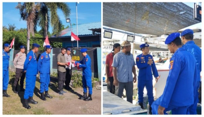 Sat Polairud Polres Lotim Bagikan Bendera Merah Putih ke Kapal Nelayan Labuan Lombok Sambut HUT RI ke-80